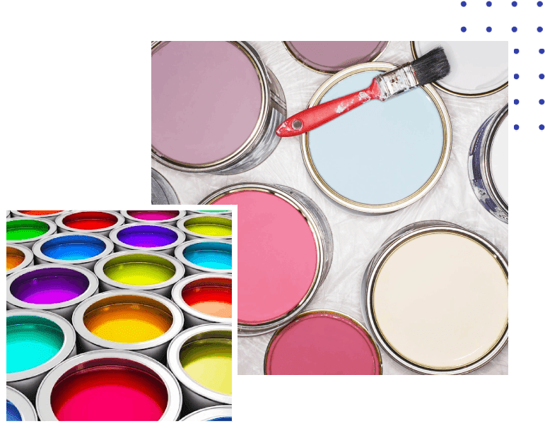 A close up of paint cans and a picture of the same color.