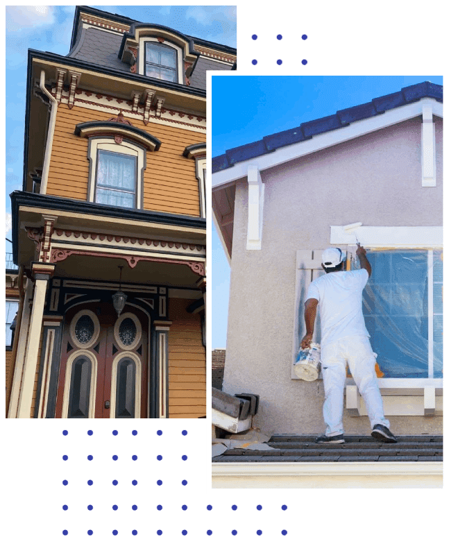 A man in white painting the side of a house.